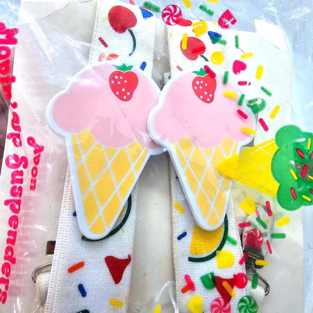 Vintage Avon Moving Up Childrens Suspenders Ice Cream Candy Lollipop Pink NEW